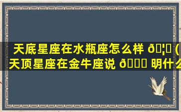 天底星座在水瓶座怎么样 🦅 (天顶星座在金牛座说 💐 明什么)